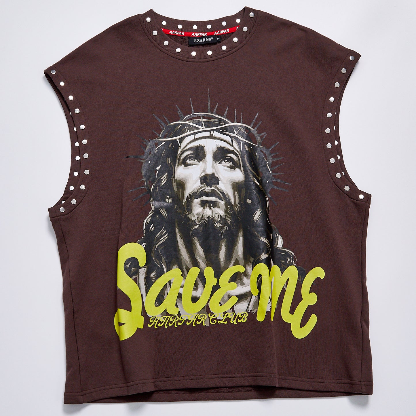 Gothic Jesus Graphic Studded Sleeveless Vest Men Loose Fit Punk Streetwear Save Me Print Cut Off Tank Top