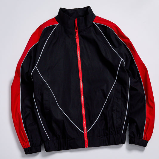 Retro Contrast Piping Windbreaker Unisex Black Red Colorblock Stand Collar Zip Track Jacket Streetwear Athletic Jacket