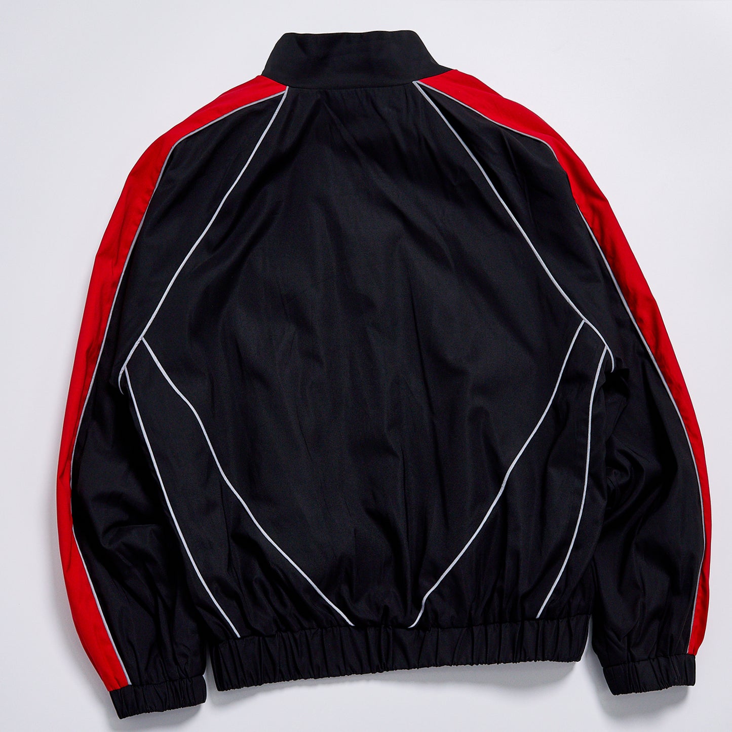Retro Contrast Piping Windbreaker Unisex Black Red Colorblock Stand Collar Zip Track Jacket Streetwear Athletic Jacket