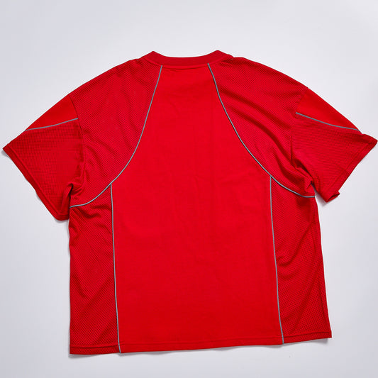 Reflective Piping Mesh Spliced Boxy Cropped T-Shirt Unisex Breathable Quick Dry Athletic Streetwear Short Sleeve Running Gym Top