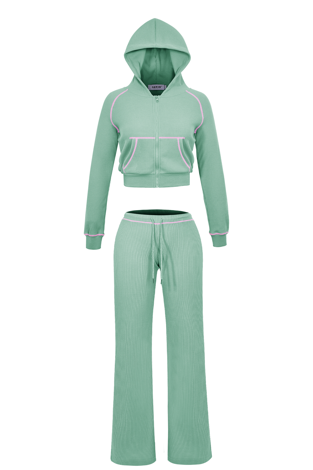 Women Hooded Jacket Tracksuits Workout Waffle Knit Zipper Sweatshirts Cotton Long Sleeve Outfit Gym Crop Cardigan Streetwear
