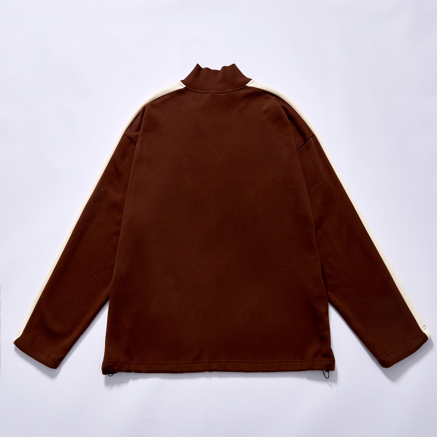 bulk wholesale quarter zip stand collar sweatshirt drawstring adjustable hem cuff unisex loose contrast panel fleece top retro city walk wear