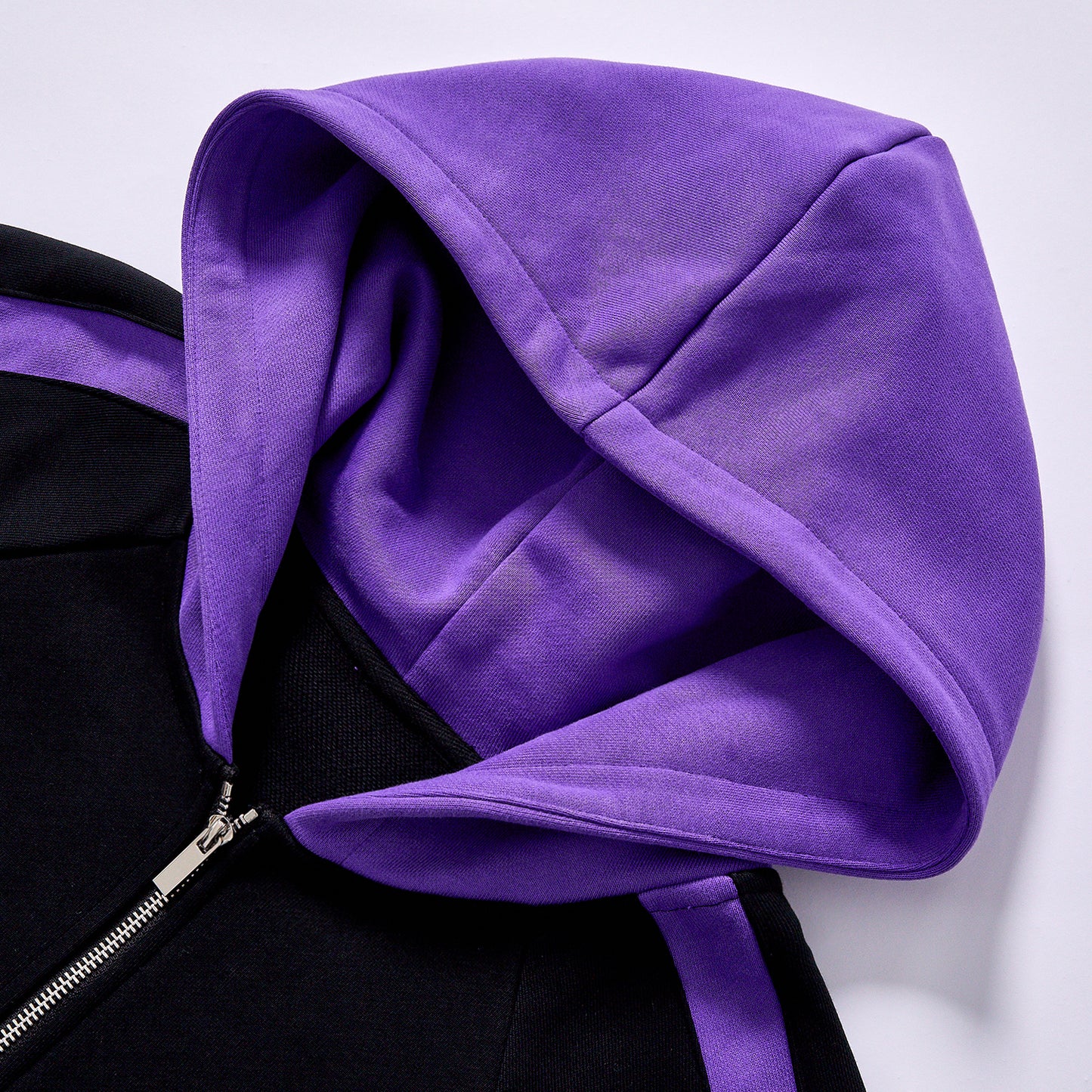 custom logo black purple color block hooded tracksuit  two piece hooded tracksuit full zip hoodie wide leg sweatpants kangaroo pocket elastic waist wide leg pants daily casual streetwear jogging leisure travel