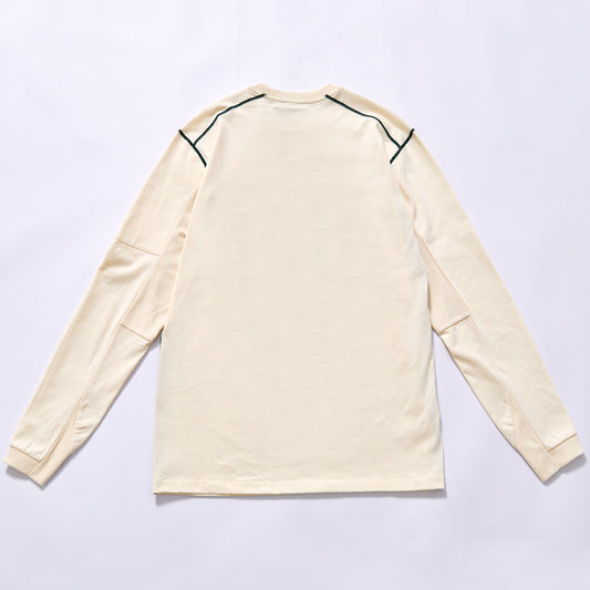 High quality soft heavy combed cotton plain spliced long sleeve crew neck tee drop shoulder relaxed straight fit crew neck base shirt wholesale blank custom logo apparel
