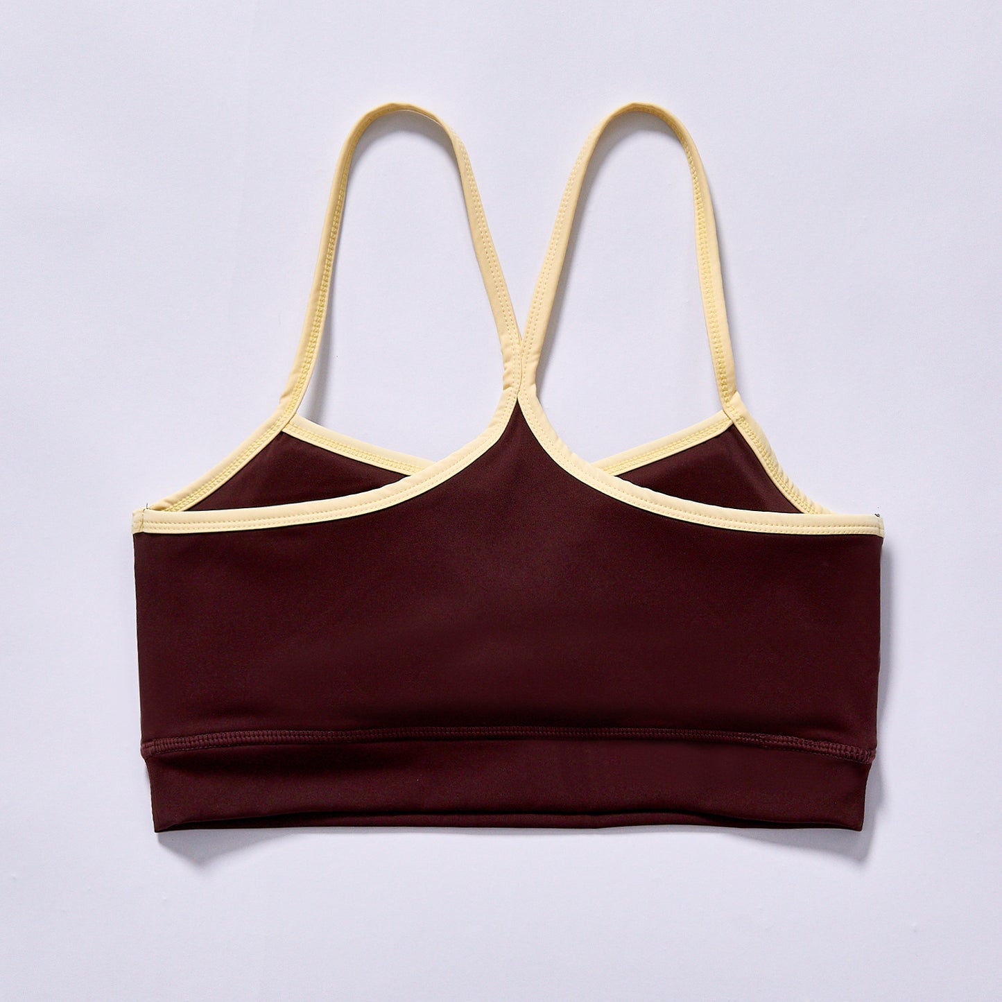 Custom Women Y back keyhole wireless sports bra cream contrast trim removable pad yoga cami 4-way stretch nylon spandex quick dry fabric jogging outdoor