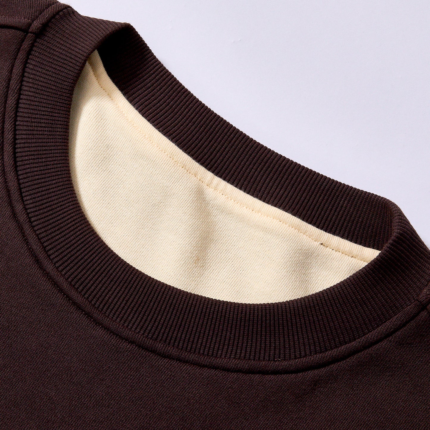 Customized high Quality hoodie loose oversized contrast hem street sweatshirt ark brown main body  Two Tone Contrast Rib Oversized Crew Neck Pullover spring autumn streetwear