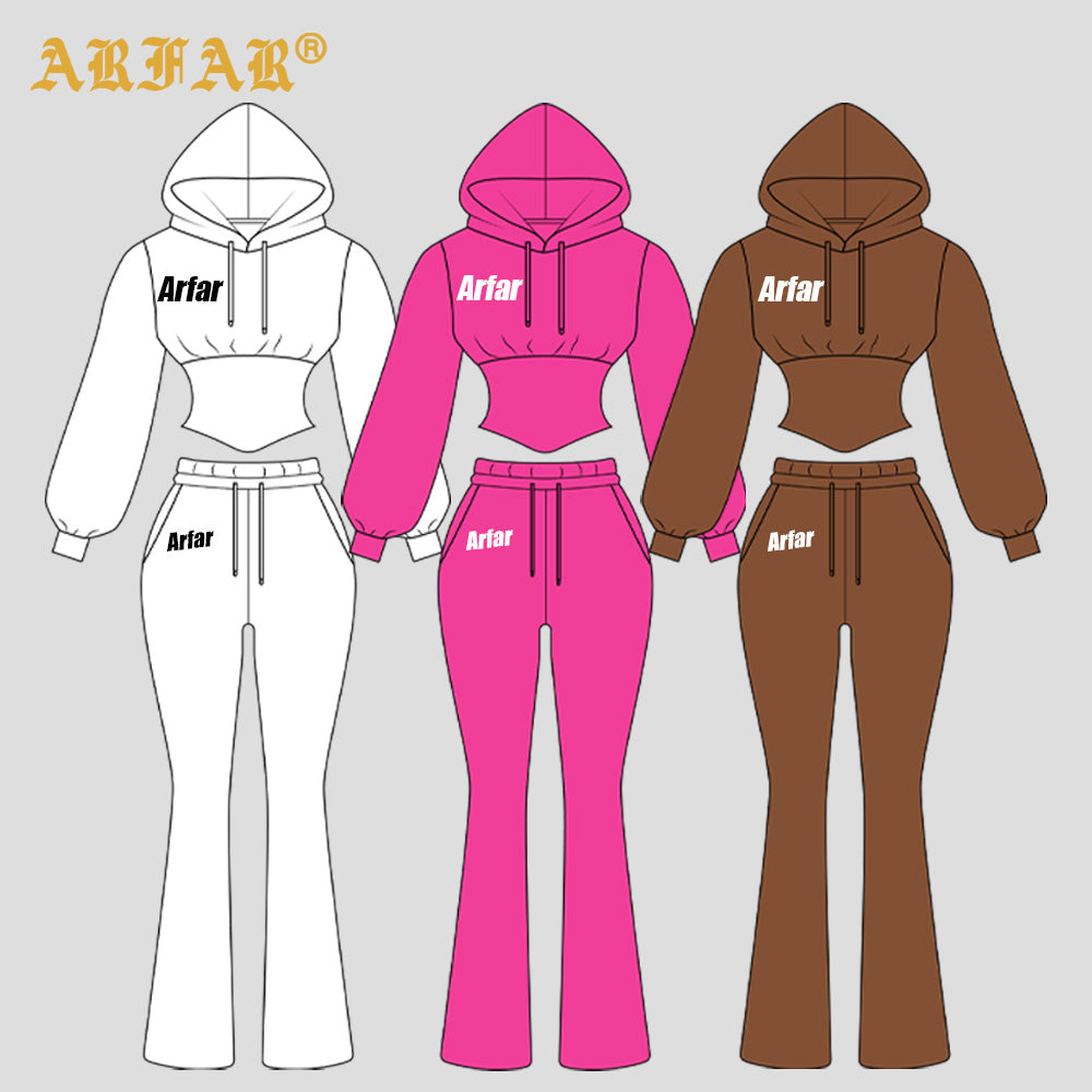 Clothing Manufacturers Tall Girl Friendly Fur Collar Hoodies and Flared Pants 2025 Winter 2 Piece Set Women