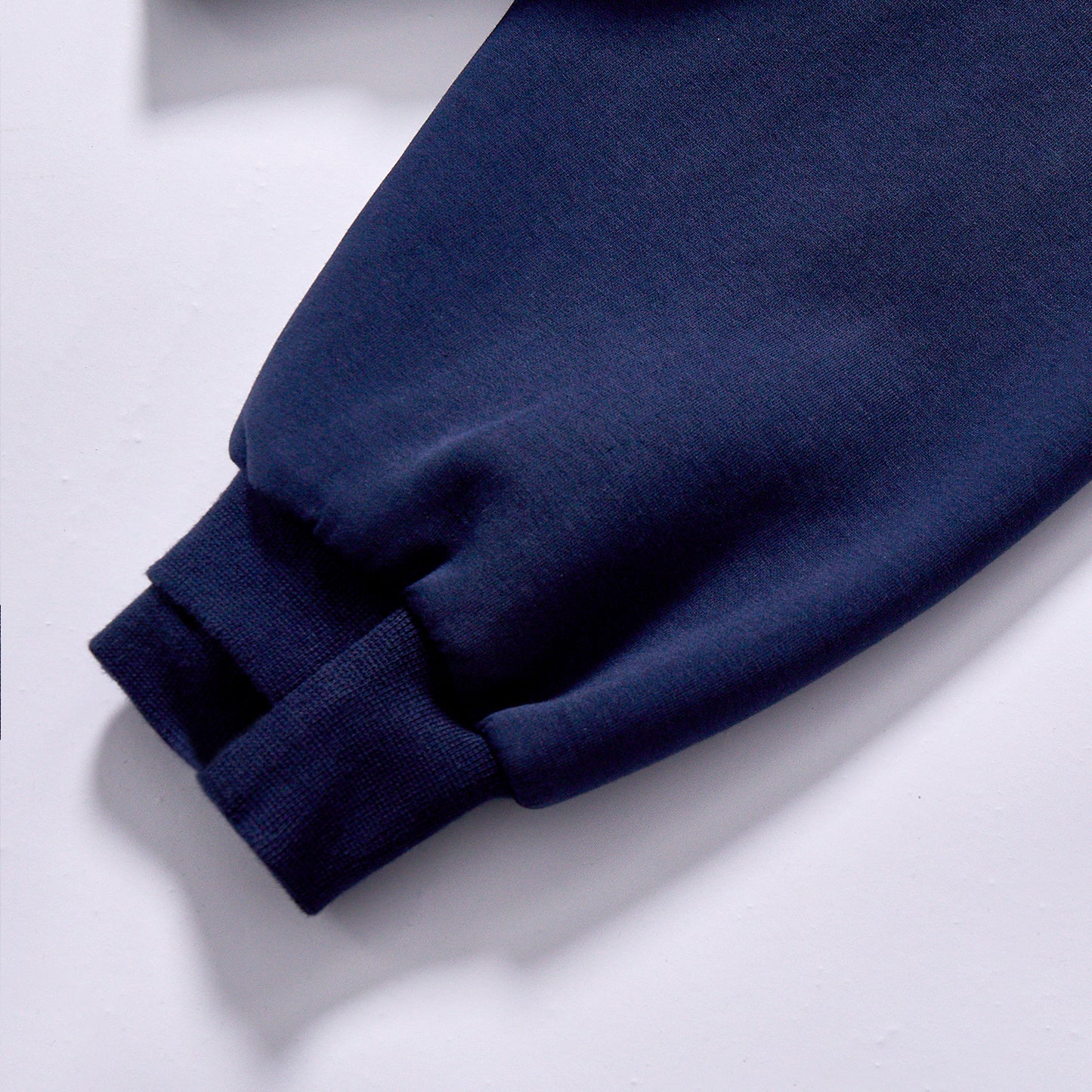 bulk wholesale zip up hooded sweatshirt rib elastic cuffs hem navy color contrast hood lining sweat jacket daily commute