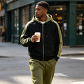 Black & Olive Color-Block Zip Hoodie