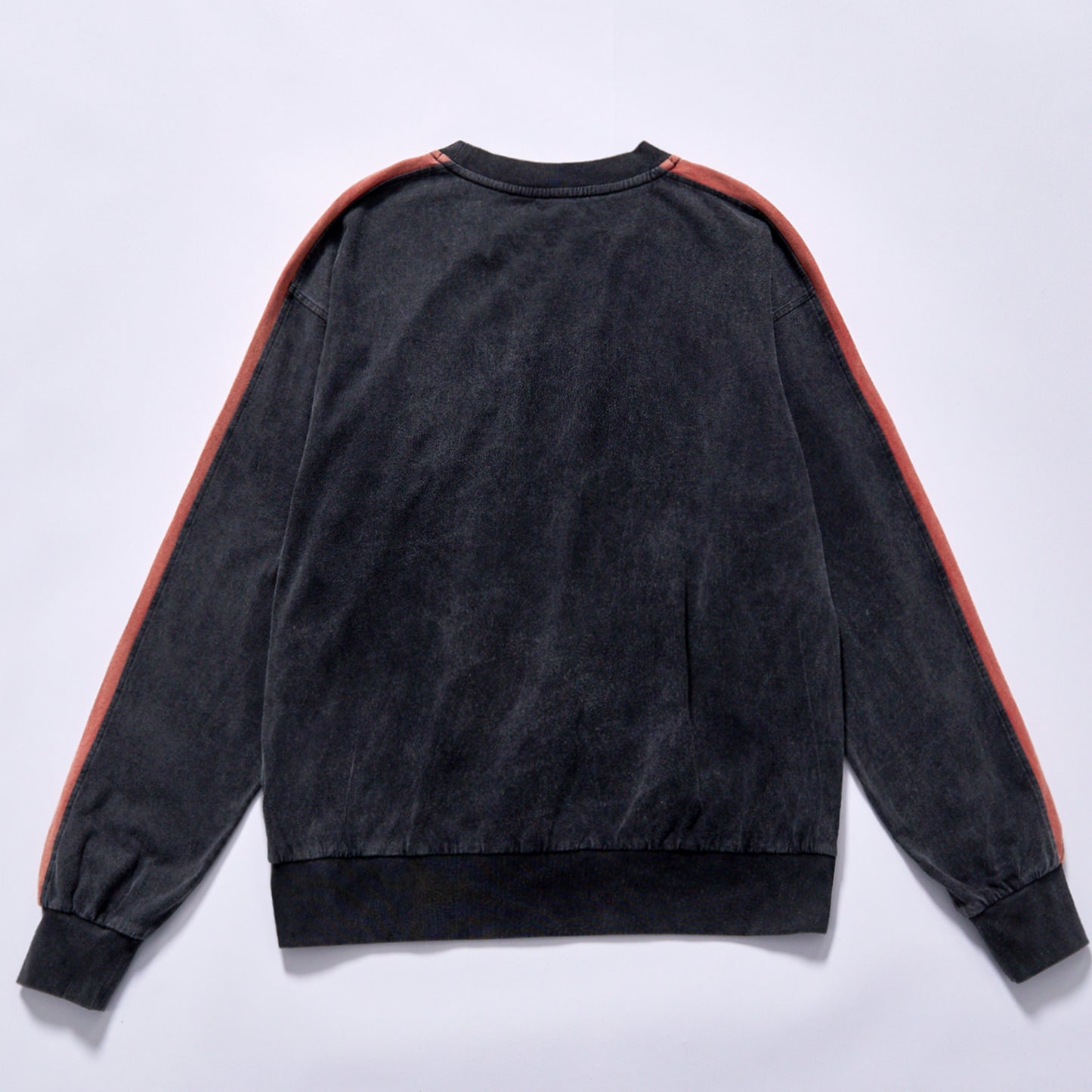 hot selling pigment washed raglan sleeve stripe fleece top drop shoulder relaxed fit unisex loose retro athletic long sleeve sweatshirt daily commute casual loungewear