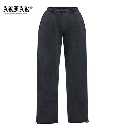 100% Cotton Split Hem Women Acid Washed Black Pants