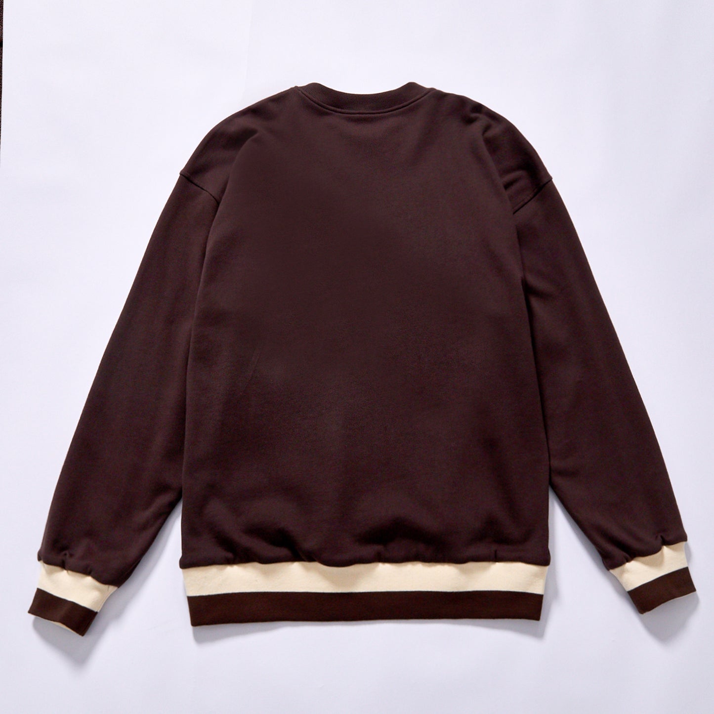 Customized high Quality hoodie loose oversized contrast hem street sweatshirt ark brown main body  Two Tone Contrast Rib Oversized Crew Neck Pullover spring autumn streetwear