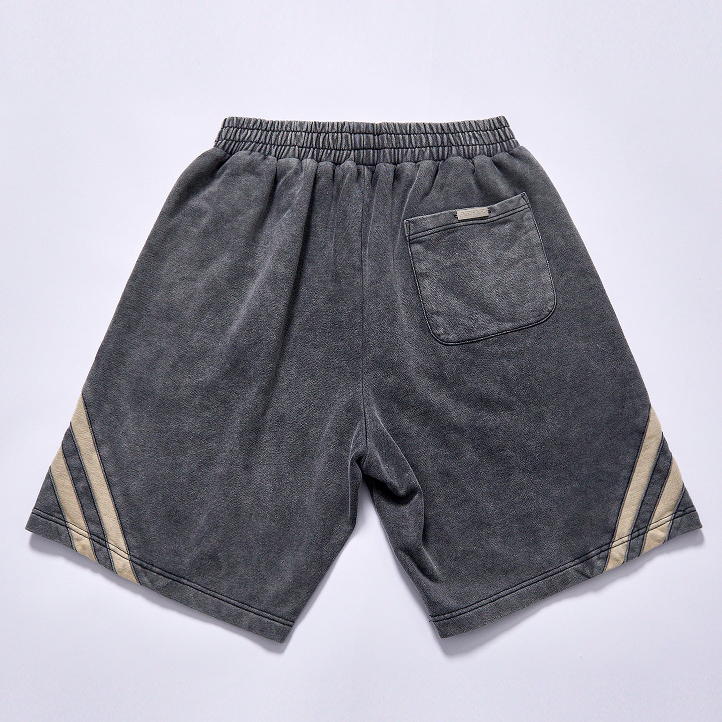 custom logo fashion shorts dual beige chevron side panel casual track bottoms high gathered elastic waistband relaxed straight knee length cut oose street fleece half pants