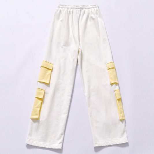 hot selling custom logo elastic drawstring waist fleece cargo trousers full length straight draped wide leg cut  loose korean streetwear jogger pants city walk couple matching set