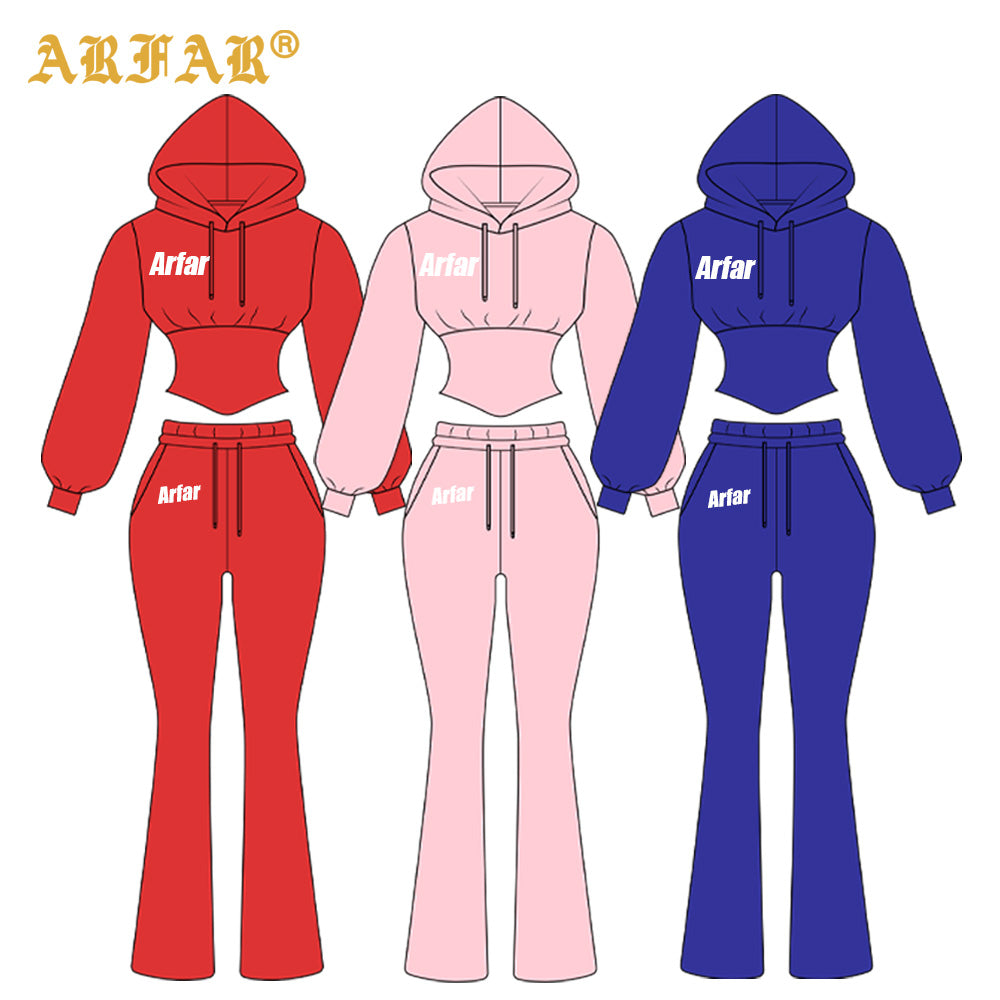 Clothing Manufacturers Tall Girl Friendly Fur Collar Hoodies and Flared Pants 2025 Winter 2 Piece Set Women