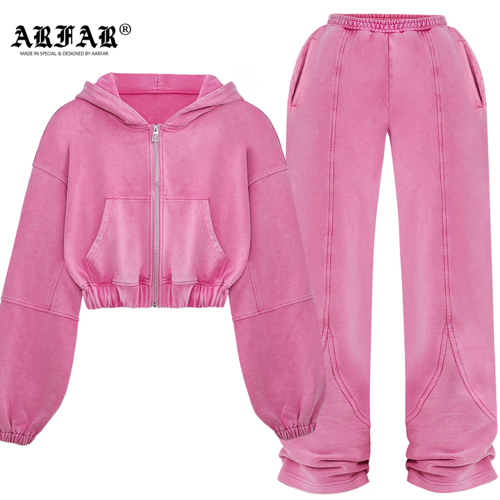Pink Hoodie & Straight-Leg Pants Set