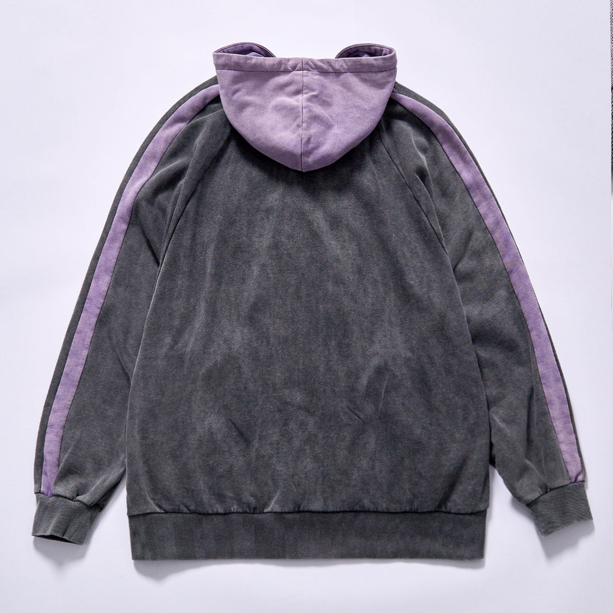 Custom hot selling pigment washed raglan side stripe full zip hooded sweatshirt drop shoulder relaxed oversized fit vintage faded two tone hooded track jacket city walk couple matching set