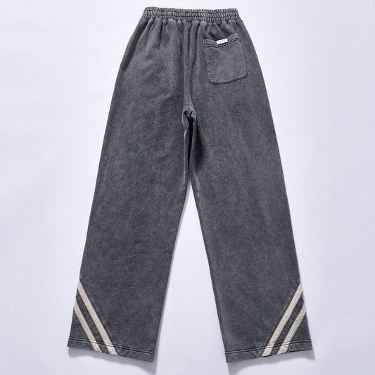 bulk wholesale pigment washed elastic waist loose straight track trousers double off white diagonal stripes on leg bottom unisex relaxed straight athletic sweat pants  city walk couple matching set