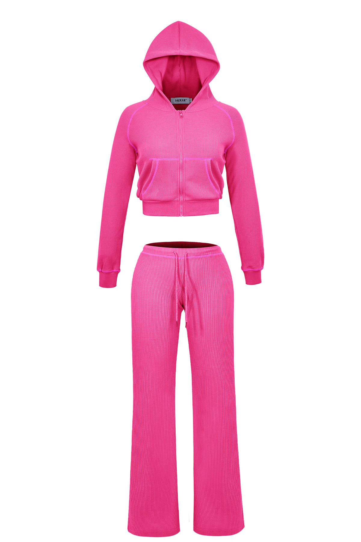 Women Hooded Jacket Tracksuits Workout Waffle Knit Zipper Sweatshirts Cotton Long Sleeve Outfit Gym Crop Cardigan Streetwear