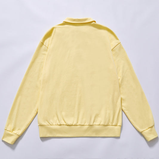 Custom logo yellow men half zip polo sweatshirt polo collar half zip sweatshirt relaxed fit men loose boxy fit breathable warm long sleeve sweatshirt daily commuting weekend