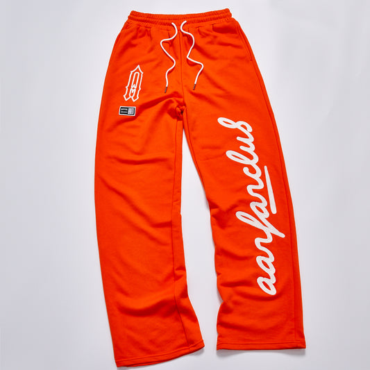 Custom Embroidered Letter Contrast Orange Wide Leg Sweatpants Unisex Loose Drawstring Waist Casual Streetwear Hip Hop Track Pants