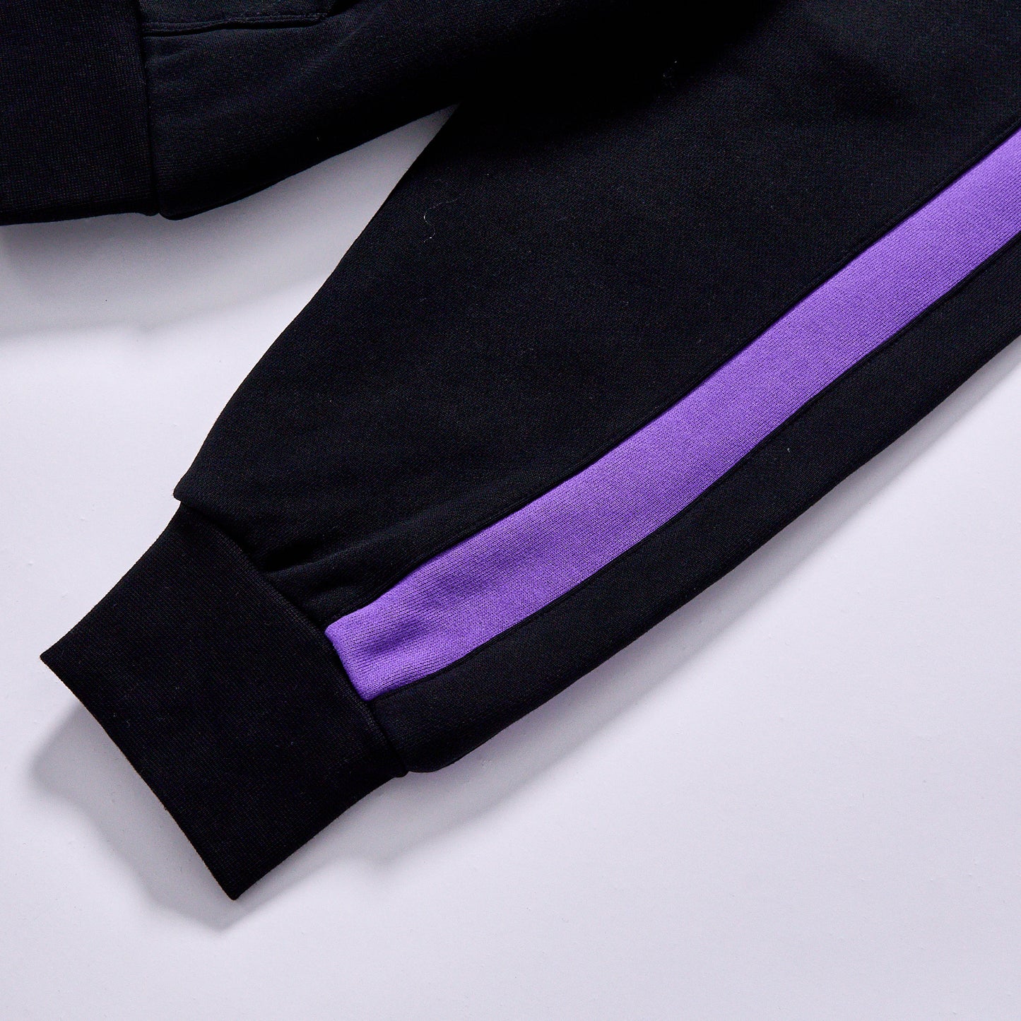 custom logo black purple color block hooded tracksuit  two piece hooded tracksuit full zip hoodie wide leg sweatpants kangaroo pocket elastic waist wide leg pants daily casual streetwear jogging leisure travel