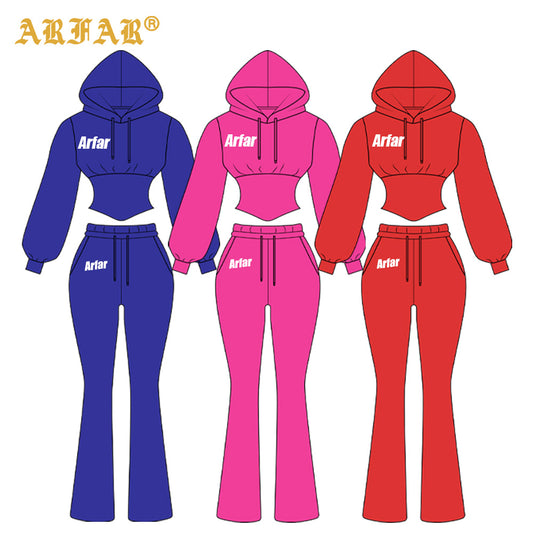 Clothing Manufacturers Tall Girl Friendly Fur Collar Hoodies and Flared Pants 2025 Winter 2 Piece Set Women