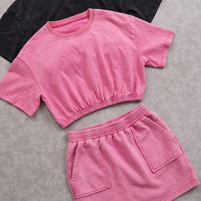 Acid-Wash Top & Skirt Set