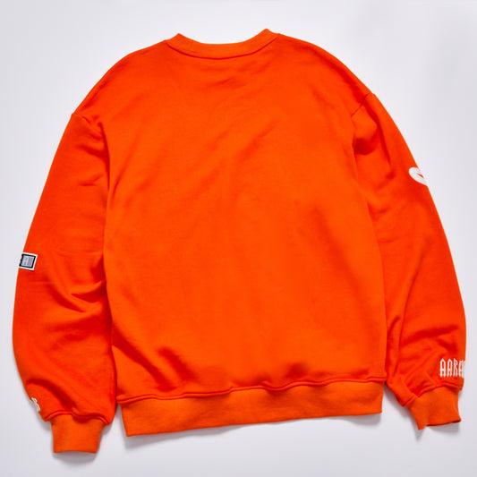 Custom Cursive Letter Embroidery Contrast Orange Crewneck Sweatshirt Unisex Autumn Loose Fit Pullover Streetwear Casual Graphic Long Sleeve Sweat Top