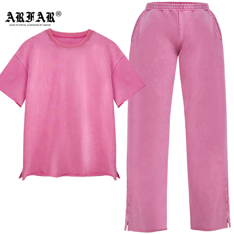 Pink Side-Slit T-Shirt & Pants Set