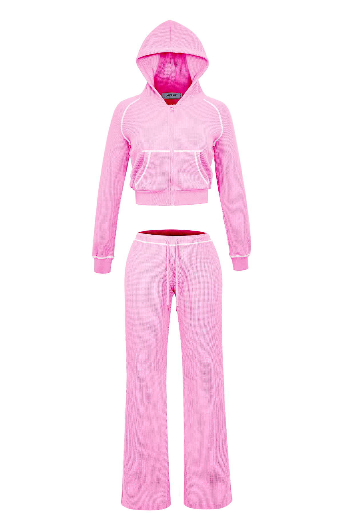 Women Hooded Jacket Tracksuits Workout Waffle Knit Zipper Sweatshirts Cotton Long Sleeve Outfit Gym Crop Cardigan Streetwear
