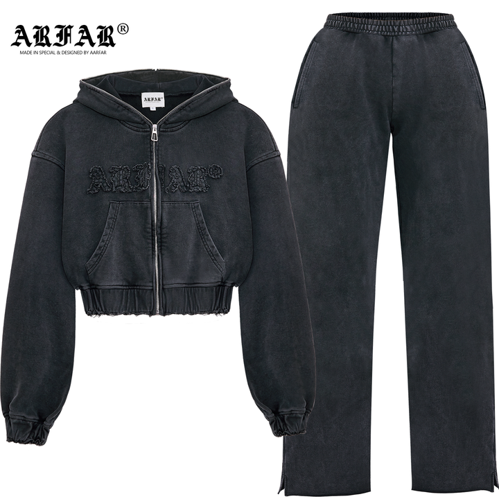 Black Zip Hoodie & Side-Slit Pants Set