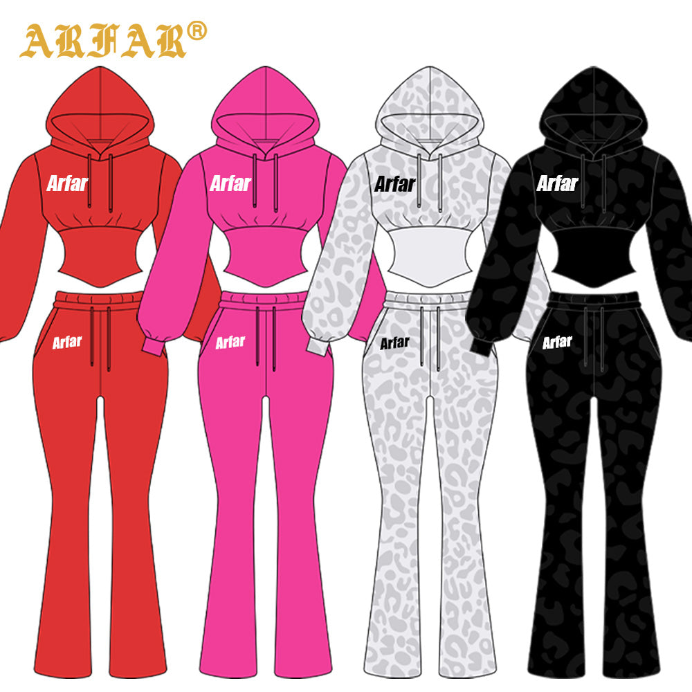 Clothing Manufacturers Tall Girl Friendly Fur Collar Hoodies and Flared Pants 2025 Winter 2 Piece Set Women