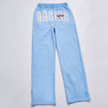 Light Blue Gothic Letter Applique Wide Leg Sweatpants Unisex Daily Elastic Waist Loose Straight Track Pants Streetwear Casual Soft Fleece Jogger Trousers