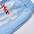 Light Blue Gothic Letter Applique Wide Leg Sweatpants Unisex Daily Elastic Waist Loose Straight Track Pants Streetwear Casual Soft Fleece Jogger Trousers