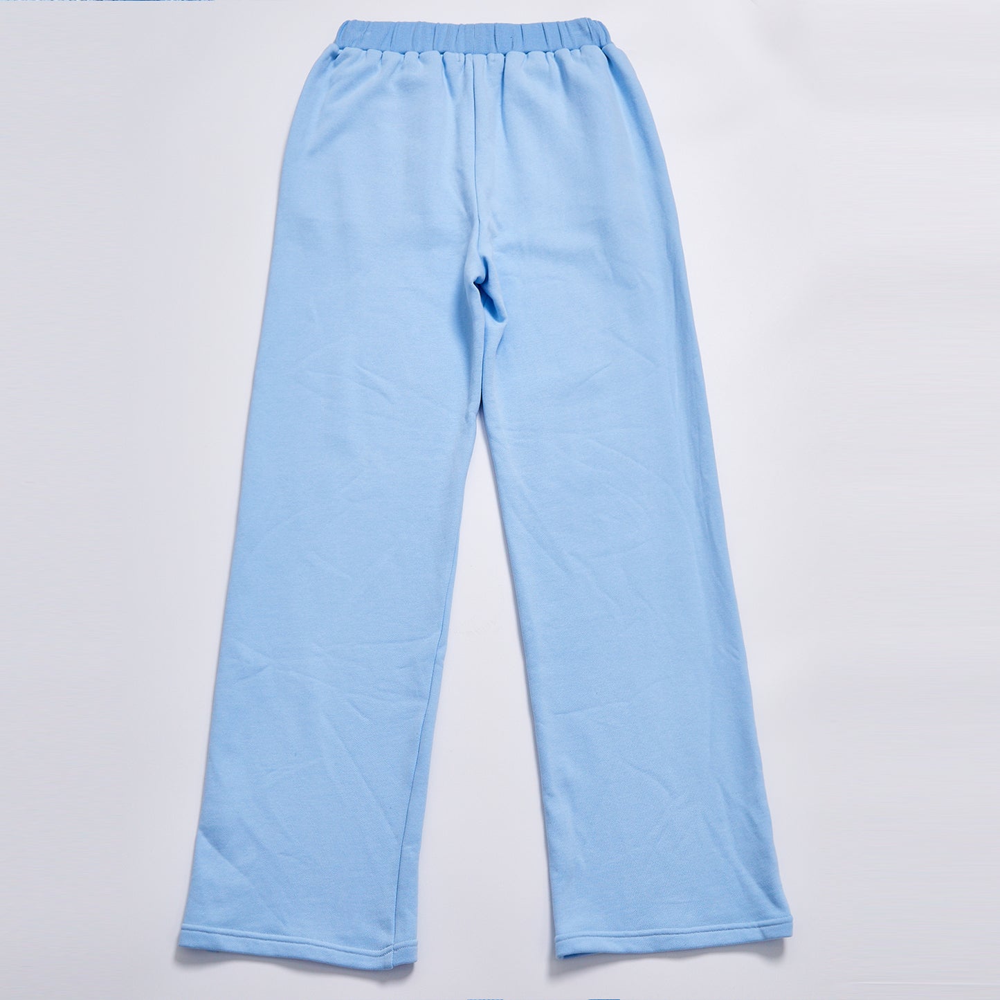 Light Blue Gothic Letter Applique Wide Leg Sweatpants Unisex Daily Elastic Waist Loose Straight Track Pants Streetwear Casual Soft Fleece Jogger Trousers