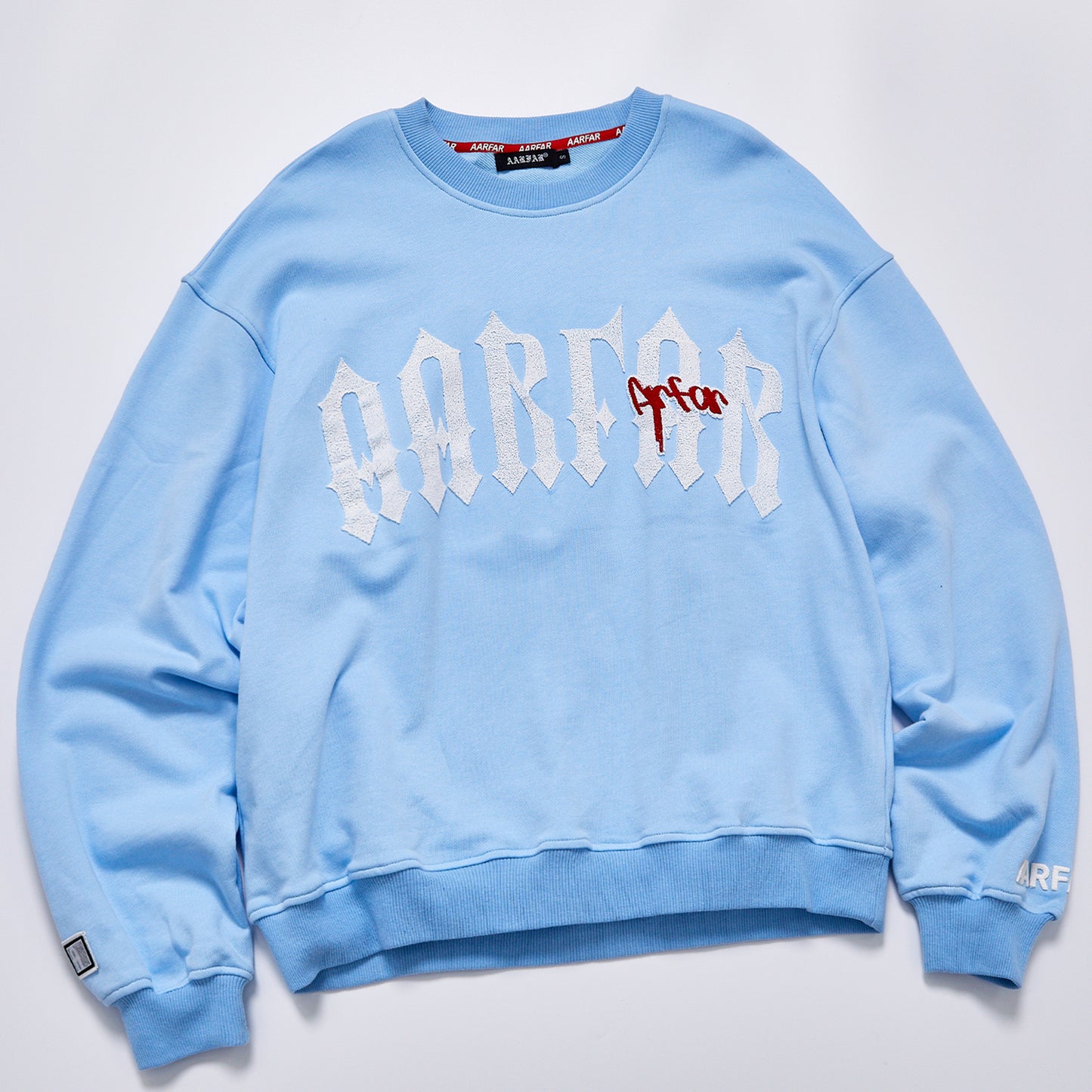 Gothic Letter Embroidery Baby Blue Crewneck Sweatshirt Unisex Loose Fit Long Sleeve Pullover Streetwear Casual Daily Oversized Sweat Top