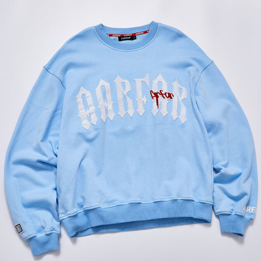 Gothic Letter Embroidery Baby Blue Crewneck Sweatshirt Unisex Loose Fit Long Sleeve Pullover Streetwear Casual Daily Oversized Sweat Top