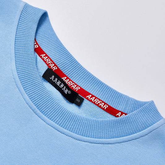 Gothic Letter Embroidery Baby Blue Crewneck Sweatshirt Unisex Loose Fit Long Sleeve Pullover Streetwear Casual Daily Oversized Sweat Top