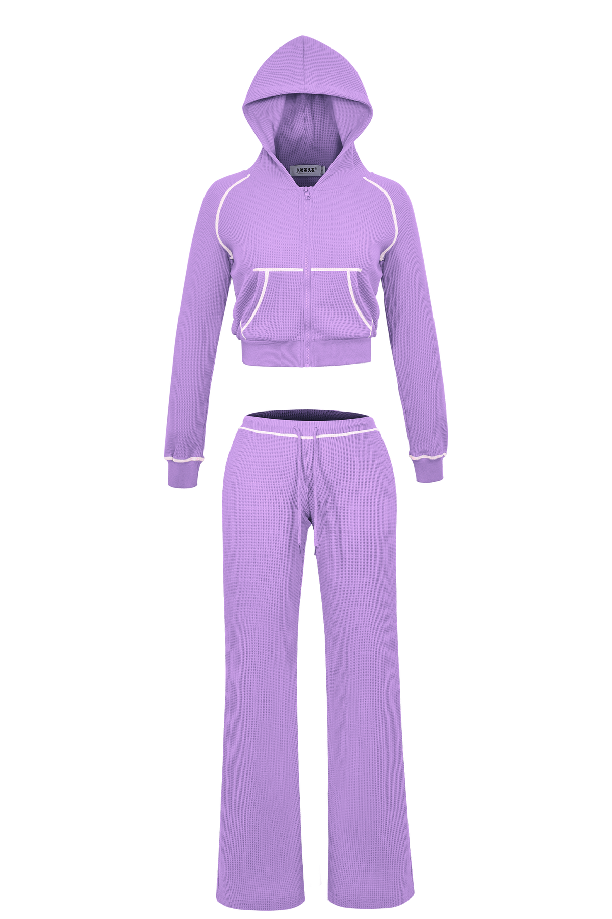 Women Hooded Jacket Tracksuits Workout Waffle Knit Zipper Sweatshirts Cotton Long Sleeve Outfit Gym Crop Cardigan Streetwear