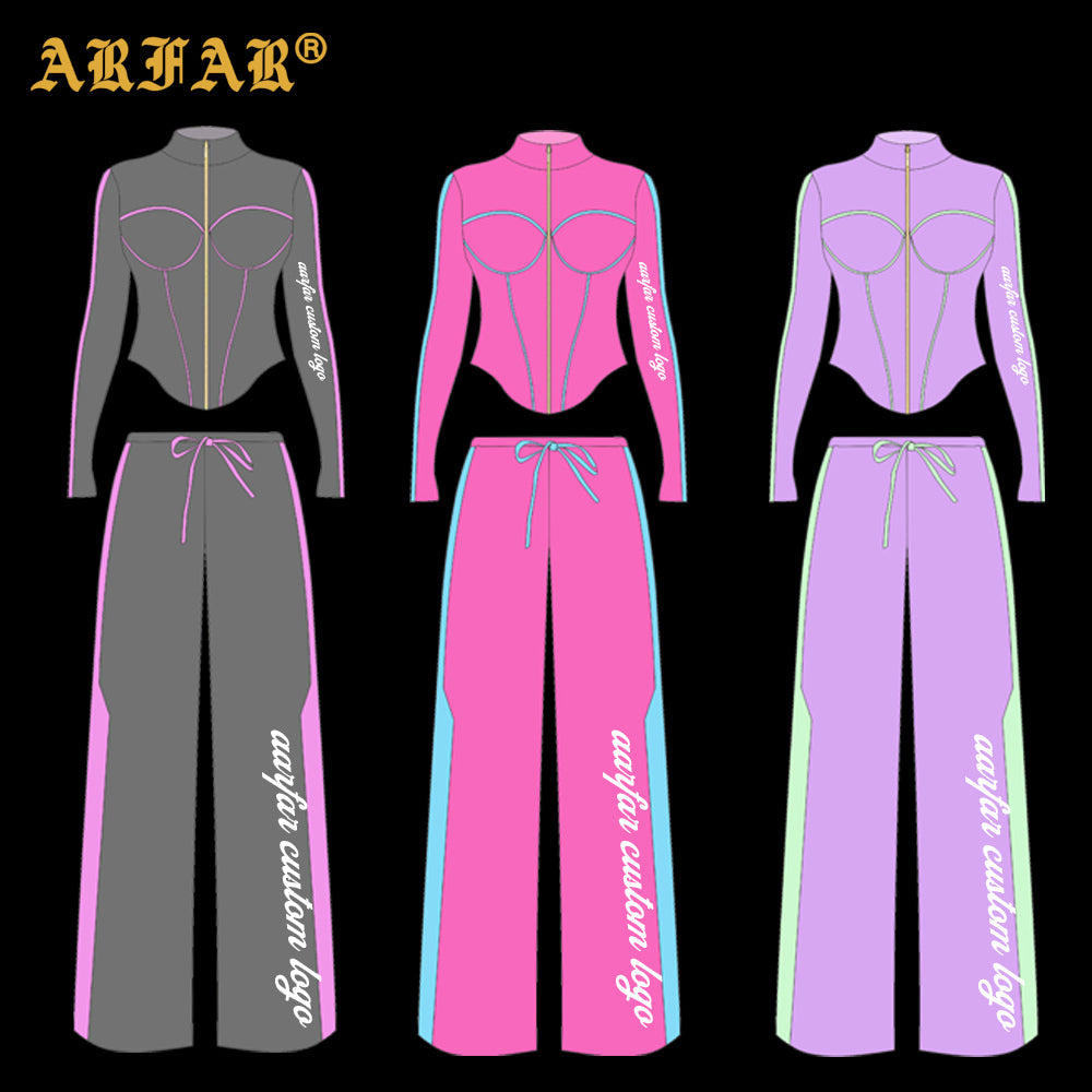 2 Piece Set Women Clothing Manufacturers Striped Color Block Hoodie and Sweatpants Women Custom Tracksuit Set