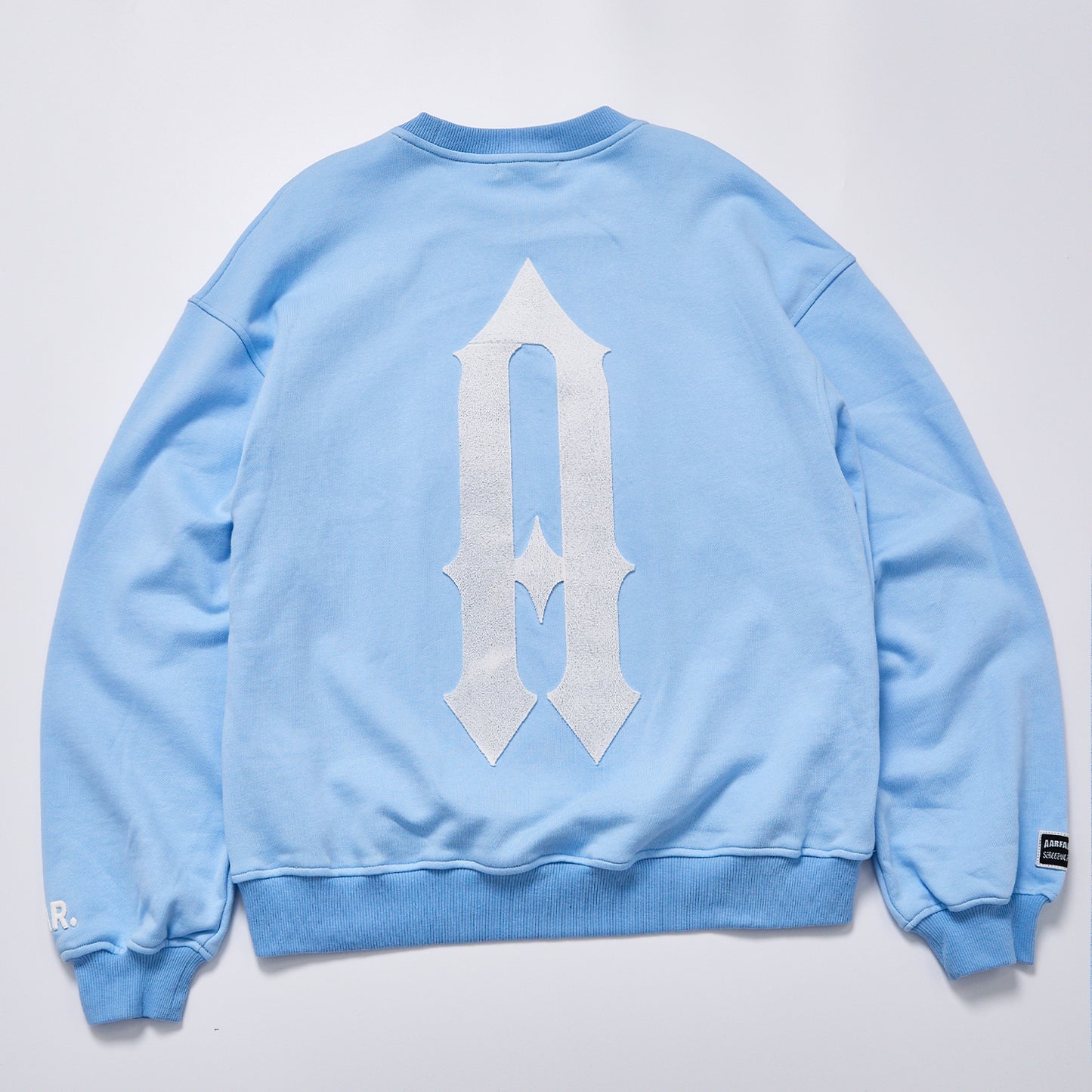 Gothic Letter Embroidery Baby Blue Crewneck Sweatshirt Unisex Loose Fit Long Sleeve Pullover Streetwear Casual Daily Oversized Sweat Top
