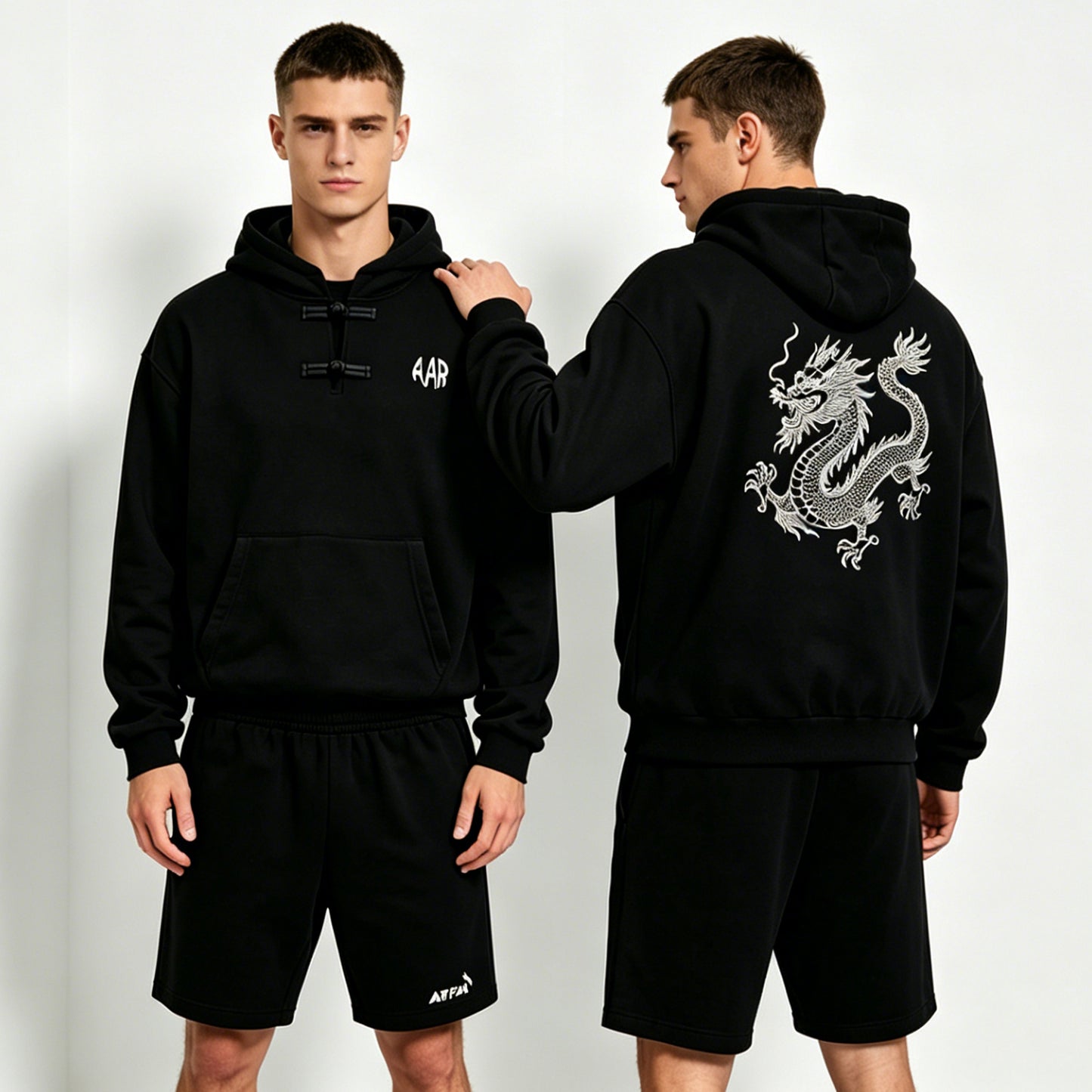 Custom logo Hot selling oriental frog‑knot hooded sweatshirt drop shoulder relaxed fit hooded sweatshirt casual fleece top  cultural streetwear