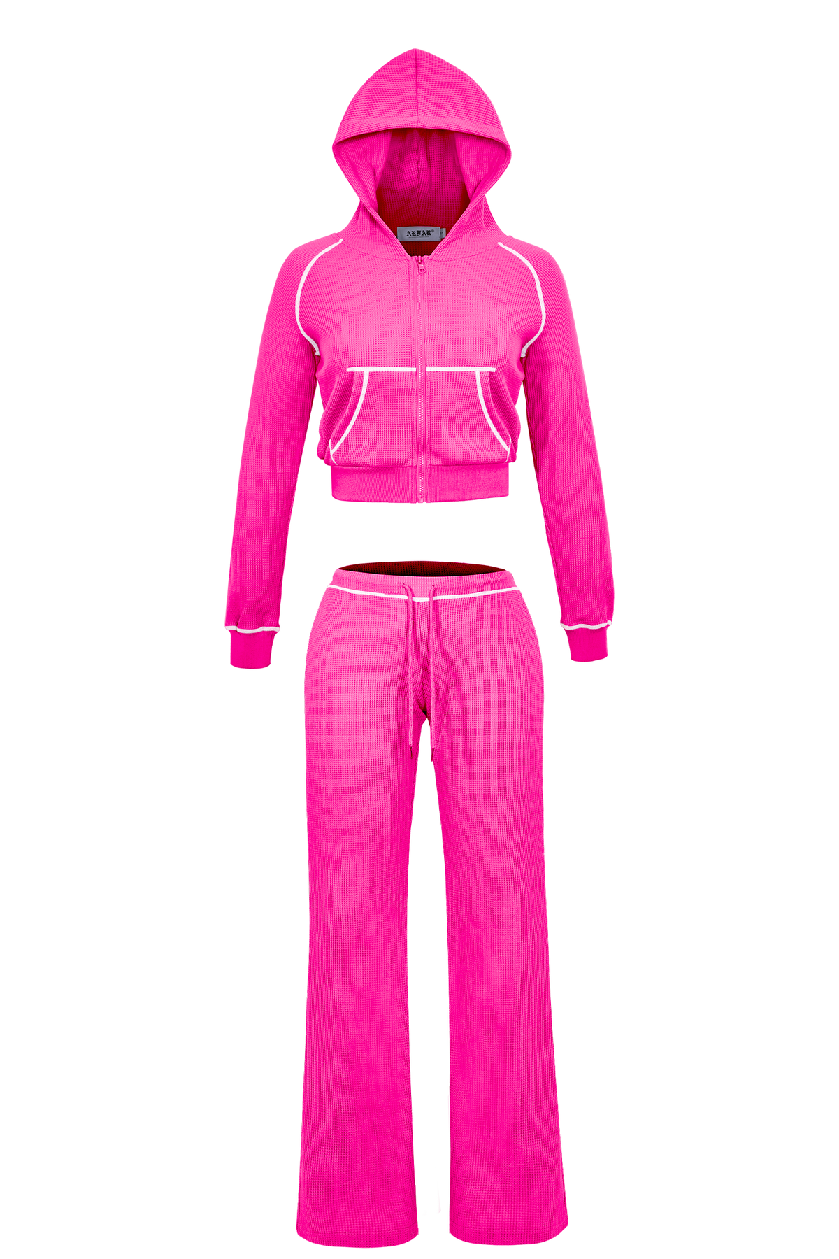 Women Hooded Jacket Tracksuits Workout Waffle Knit Zipper Sweatshirts Cotton Long Sleeve Outfit Gym Crop Cardigan Streetwear