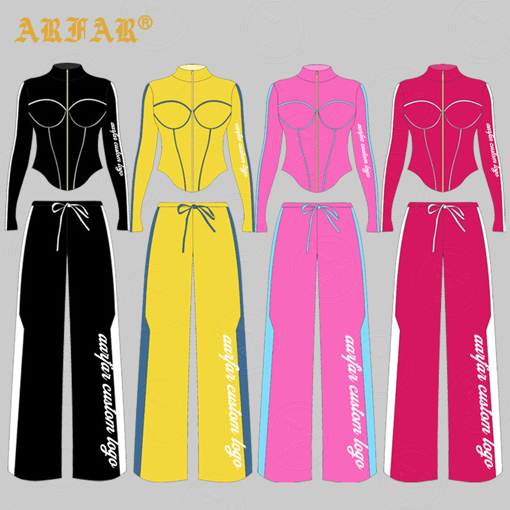 2 Piece Set Women Clothing Manufacturers Striped Color Block Hoodie and Sweatpants Women Custom Tracksuit Set