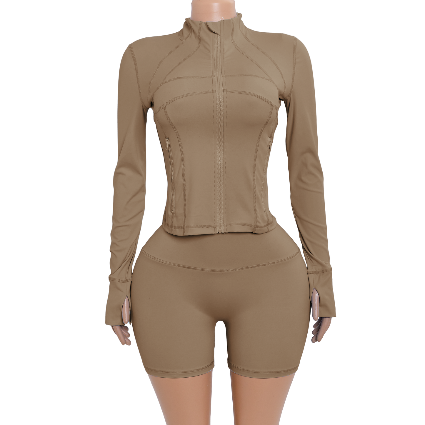 Custom Logo Two Piece Women Nylon Jacket Shorts Set pink Sport Outfit Fitness Gym Workout Wear Zipper Tracksuit Sets for Women