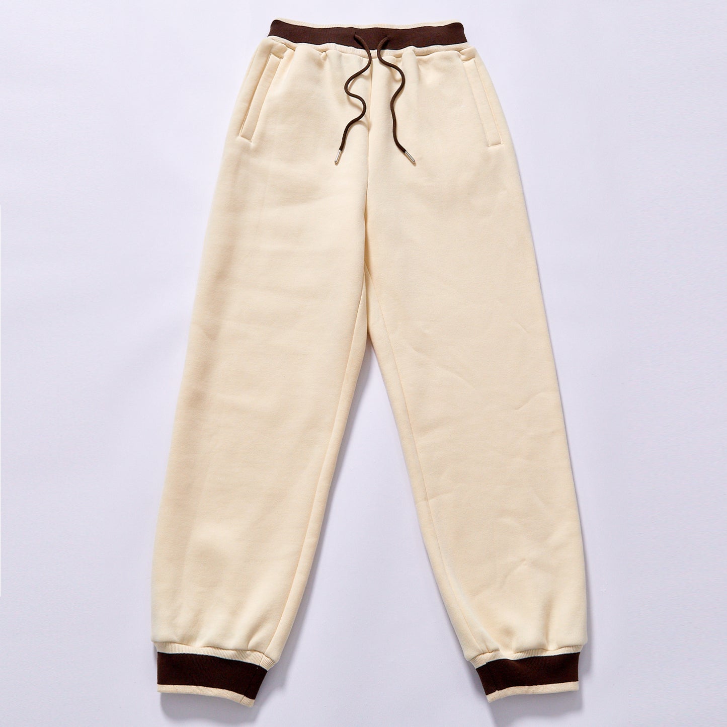Hot selling Custom loose contrast rib loungewear joggers loose slightly tapered leg rawstring High Waist Loose Tapered Dual Side Pocket Unisex Casual Track Pants  wholesale unisex active sweat bottoms