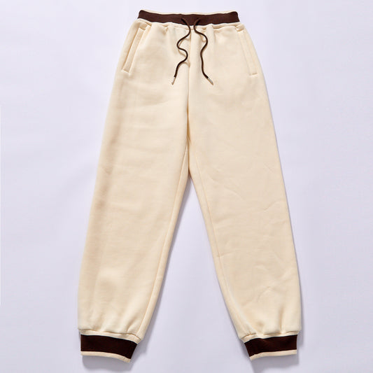 Hot selling Custom loose contrast rib loungewear joggers loose slightly tapered leg rawstring High Waist Loose Tapered Dual Side Pocket Unisex Casual Track Pants  wholesale unisex active sweat bottoms