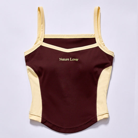 Custom Fashion spaghetti strap curve waist yoga tank waist shaping seamless yoga cami coffee brown main body yoga pilates training