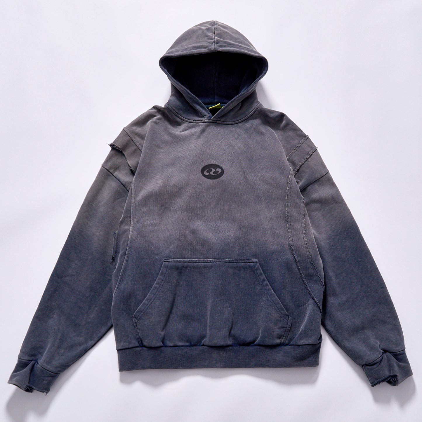 Fashion custom gradient acid washed grey raglan hoodie drop shoulder loose fit unisex multi sizes blank custom patch logo heavy cotton skate casual outer top
